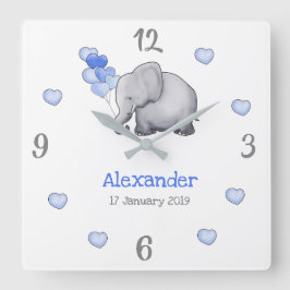 Personalisiert Poetic Baby Balloons Elephant Kinde Quadratische Wanduhr