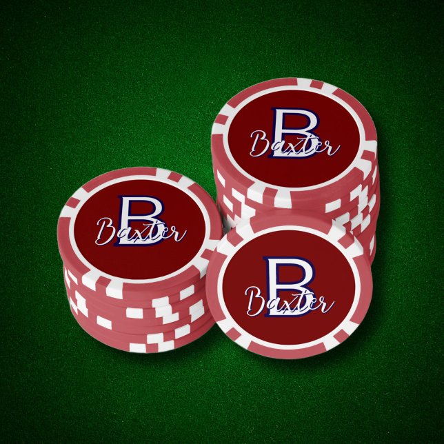 Personalisiert Pokerchips (Red White & Blue Name and Monogram Personalized Poker Chips
)