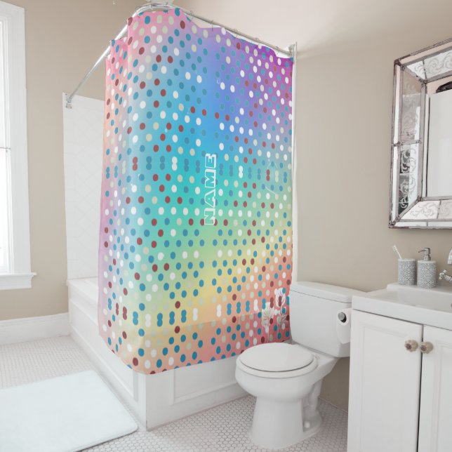 Personalisiert Polka dot Diamant-Muster Regenbogen Duschvorhang (Beispiel)