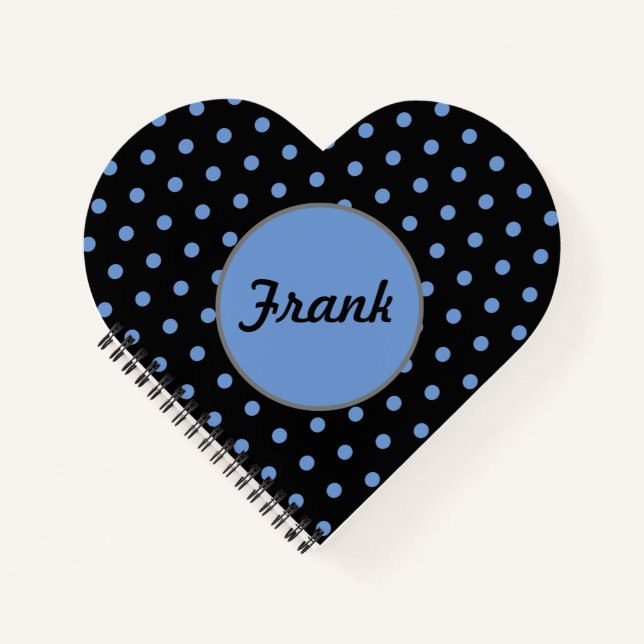 Personalisiert Polka Dot Heart Notebook (schwarz) Notizbuch (Vorderseite)