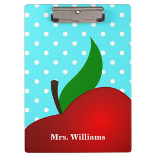 Personalisiert Polka Dot Red Apple Teacher Klemmbrett
