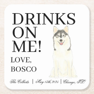 Personalisiert Pomsky Dog Wedding Rechteckiger Pappuntersetzer