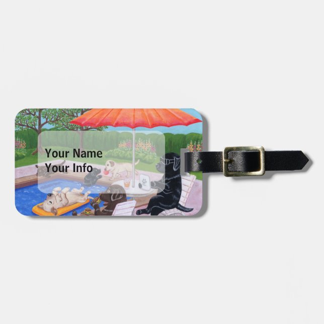 Personalisiert Pool Party Labrador 2 Gepäckanhänger (Vorderseite horizontal)
