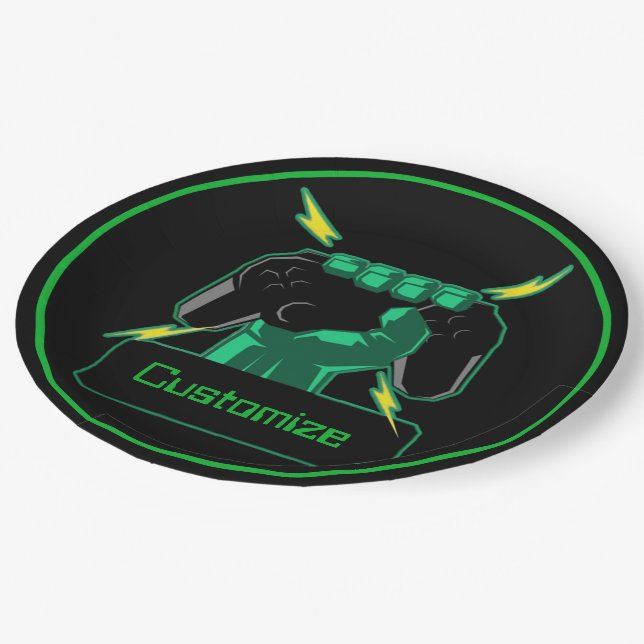 Personalisiert Power Gamer Pappteller (Schrägansicht)