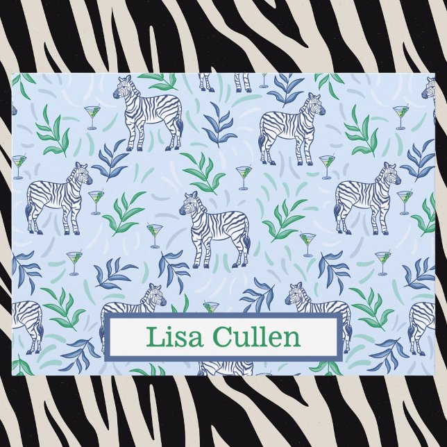 Personalisiert Preppy Zebras & Martinis Blue Dankeskarte (Von Creator hochgeladen)