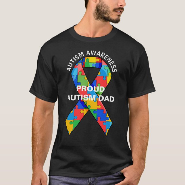 Personalisiert Proud Autismus Vater Puzzle Ribbon T-Shirt (Vorderseite)