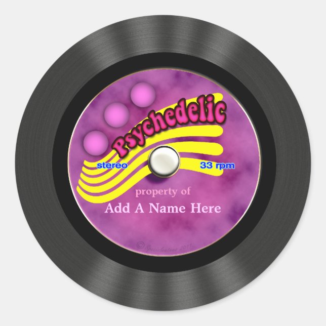 Personalisiert Psychedelic Vinyl Record Runder Aufkleber (Vorderseite)