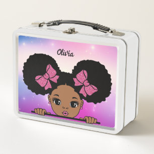 Personalisiert Puff Hair Baby Girl Metall Brotdose