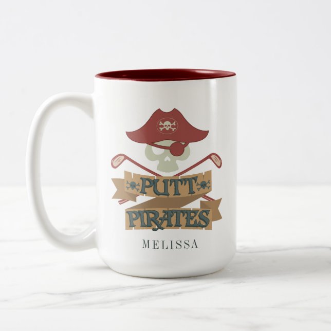 Personalisiert Putt Pirates Golfing Hobby Zweifarbige Tasse (Links)