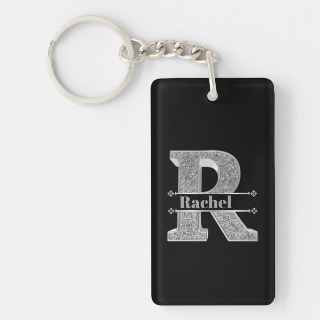Personalisiert R Initial Silver Monogram Ihr Name Schlüsselanhänger (Vorderseite)