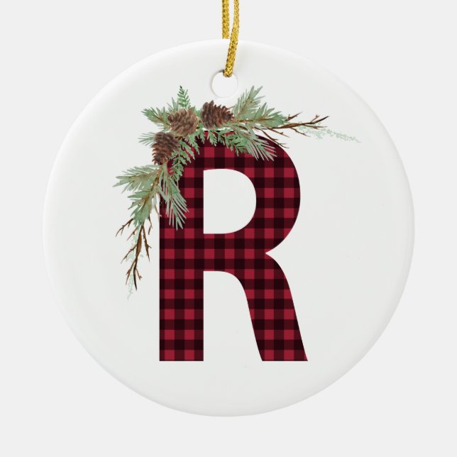 Personalisiert R Monogramm Keramik Ornament (Vorne)