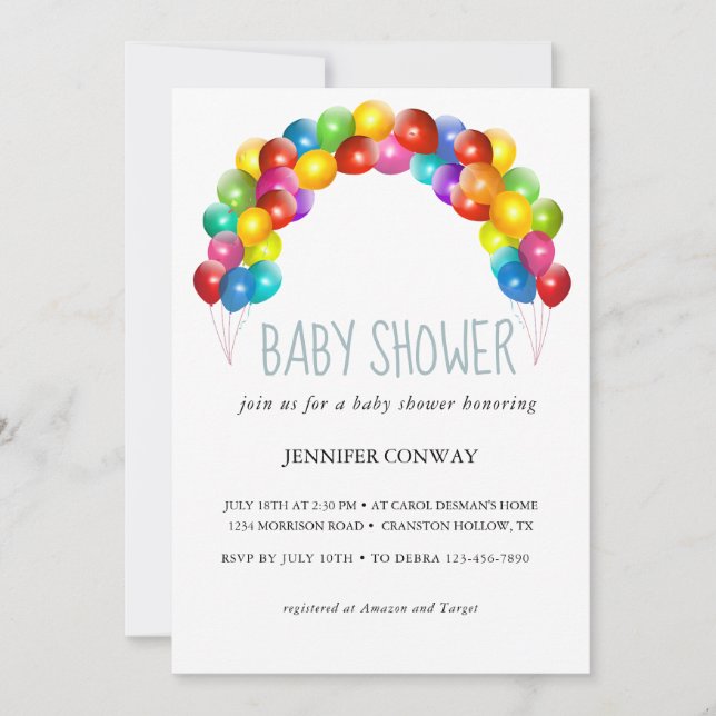 Personalisiert Rainbow Balloons Babydusche Einladung (Vorderseite)