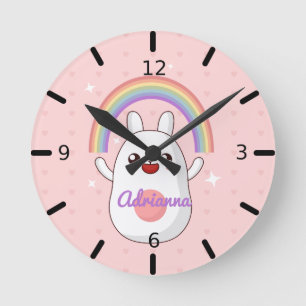 Personalisiert Rainbow Bunny Runde Wanduhr