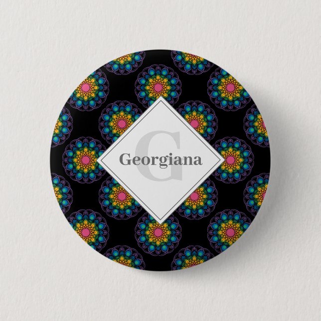 Personalisiert Rainbow Floral Polka Dot Mandala Button (Vorderseite)