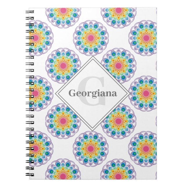 Personalisiert Rainbow Floral Polka Dots Mandala Notizblock (Vorderseite)