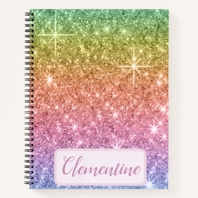 Personalisiert Rainbow Glam Glitzer Sketchbook Notizbuch (Vorderseite)