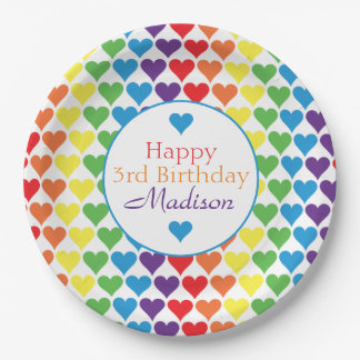 Personalisiert Rainbow Hearts Birthday Pappteller