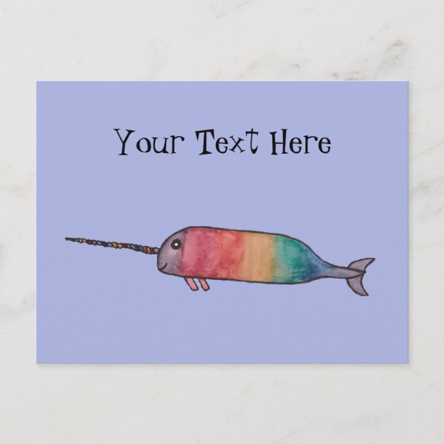 Personalisiert Rainbow Narwhal Postkarte (Vorderseite)