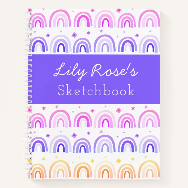 Personalisiert Rainbow Pattern Sketchbook-Notebook Notizbuch (Vorderseite)