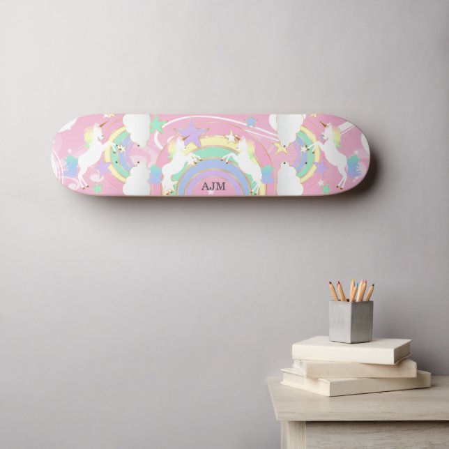 Personalisiert Rainbow Pink Einhorn Skateboard (Wandkunst (Horz))