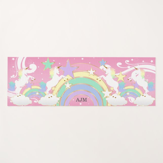 Personalisiert Rainbow Pink Unicorn Yogamatte (Vorderseite (Horizontal))