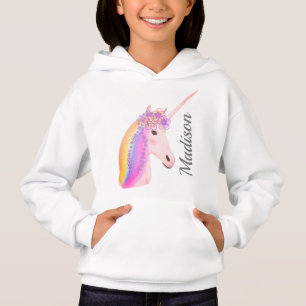 Personalisiert Rainbow Unicorn Blume Girl's Hoodie