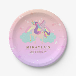 Personalisiert Rainbow Unicorn Magischer Geburtsta Pappteller