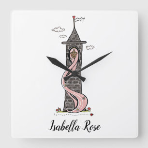 Personalisiert Rapunzel Princess Dark Skin Tone Quadratische Wanduhr