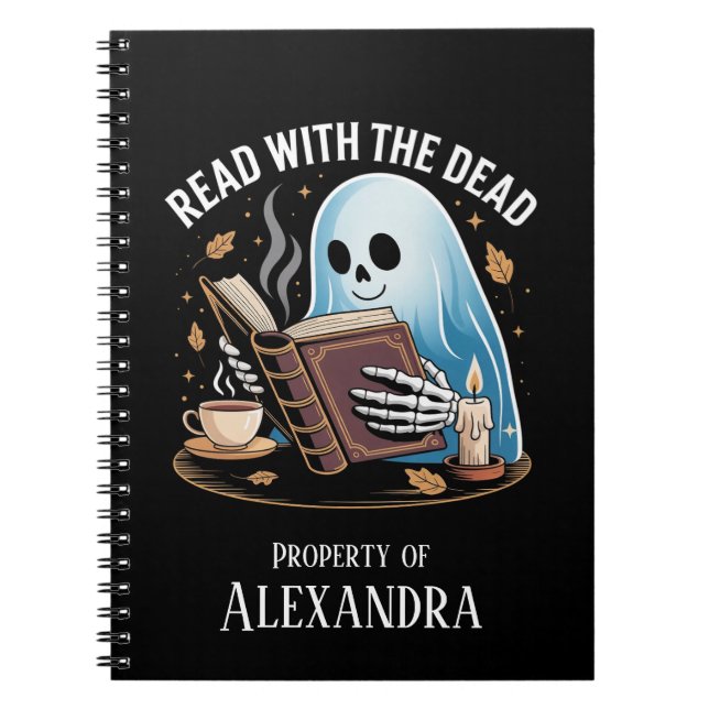Personalisiert Reading Journal Spooky Ghost Skelet Notizblock (Vorderseite)