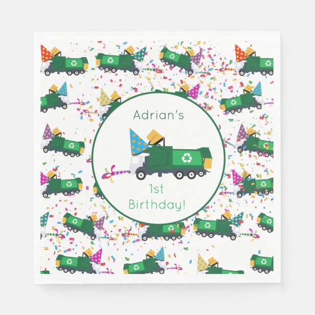 Personalisiert Recycelnd Garbage Truck Party Muste Serviette (Vorderseite)