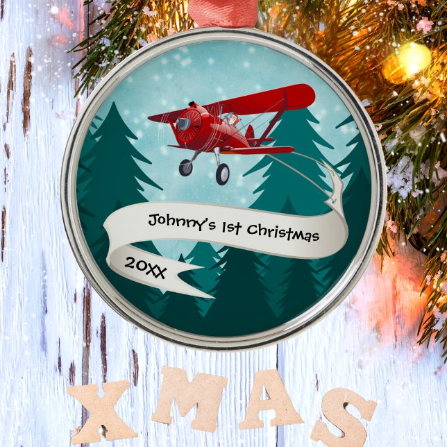 Personalisiert, Red Airplane & Santa, erste Weihna Ornament Aus Metall (Von Creator hochgeladen)