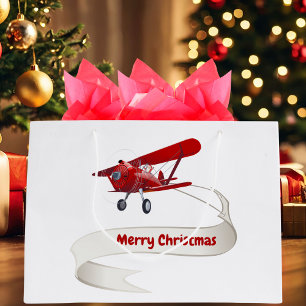 Personalisiert, Red Airplane & Santa, Frohe Weihna Große Geschenktüte