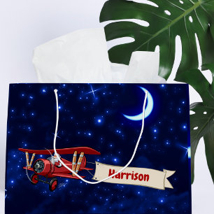 Personalisiert, Red Airplane & Santa, Frohe Weihna Große Geschenktüte