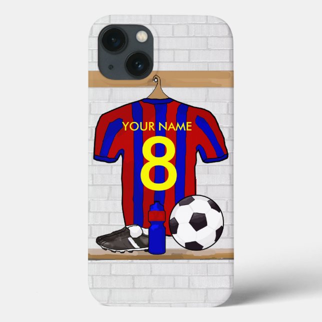Personalisiert Red and Blue Football Soccer Jersey Case-Mate iPhone Hülle (Rückseite)