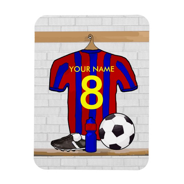 Personalisiert Red and Blue Football Soccer Jersey Magnet (Vertikal)