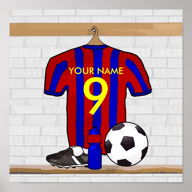 Personalisiert Red and Blue Football Soccer Jersey Poster (Vorne)