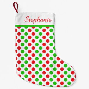 Personalisiert Red and Green Polka Dot Weihnachten Kleiner Weihnachtsstrumpf