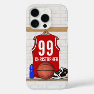 Personalisiert Red and White Basketball Jersey iPhone 16 Pro Hülle