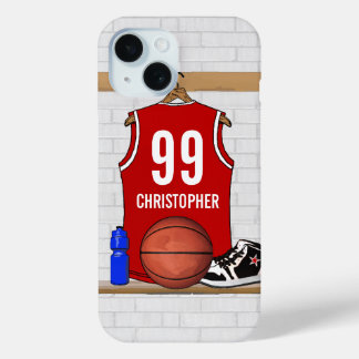 Personalisiert Red and White Basketball Jersey iPhone 15 Hülle