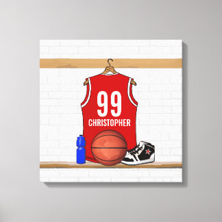 Personalisiert Red and White Basketball Jersey Leinwanddruck
