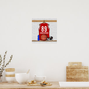 Personalisiert Red and White Basketball Jersey Poster