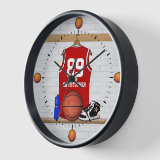 Personalisiert Red and White Basketball Jersey Wanduhr