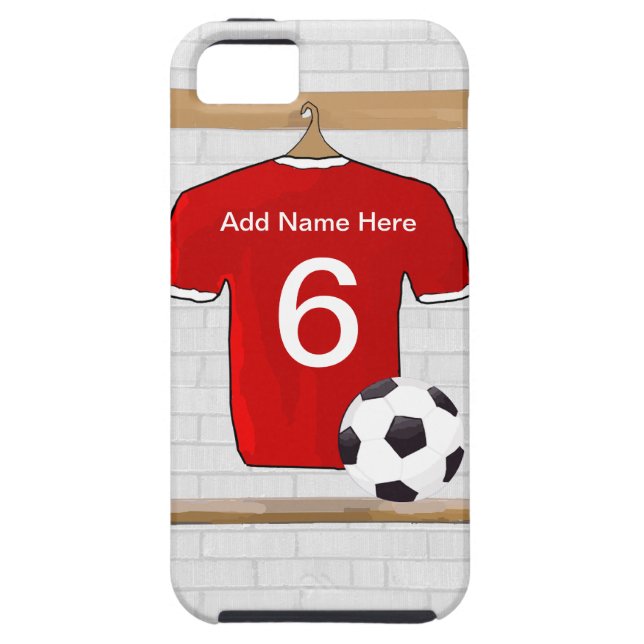 Personalisiert Red and White Football Soccer Jerse Case-Mate iPhone Hülle (Rückseite)