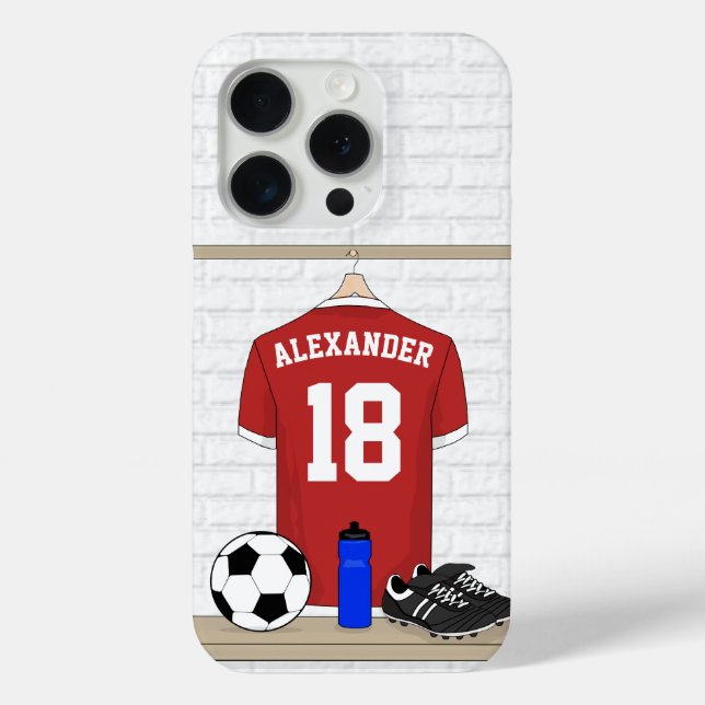 Personalisiert Red and White Football Soccer Jerse Case-Mate iPhone Hülle (Rückseite)