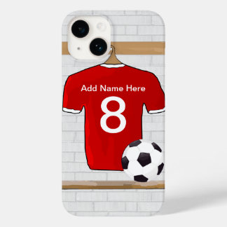 Personalisiert Red and White Football Soccer Jerse Case-Mate iPhone 14 Hülle