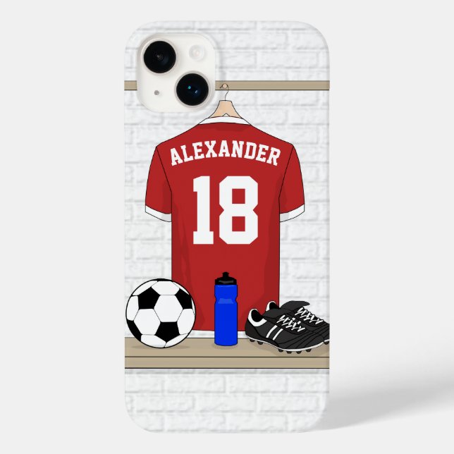 Personalisiert Red and White Football Soccer Jerse Case-Mate iPhone Hülle (Rückseite)