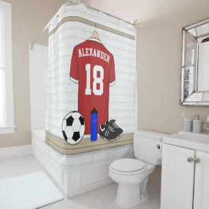 Personalisiert Red and White Football Soccer Jerse Duschvorhang