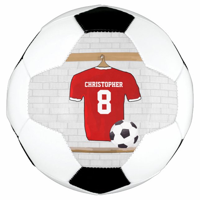 Personalisiert Red and White Football Soccer Jerse Fußball (Vorderseite)