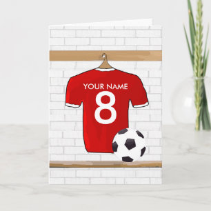 Personalisiert Red and White Football Soccer Jerse Karte
