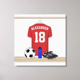 Personalisiert Red and White Football Soccer Jerse Leinwanddruck